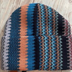$265 Authentic MISSONI Multicolored Blue Chevron Wool Blend Cuff Beanie Hat